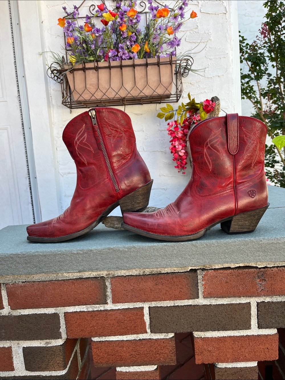 Ariat Red Leather Western Zip Ankle Boots